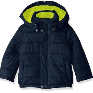 Calvin Klein Little Boys' Eclipse Short Bubble Jacket Size 5 Navy Neon Yellow
